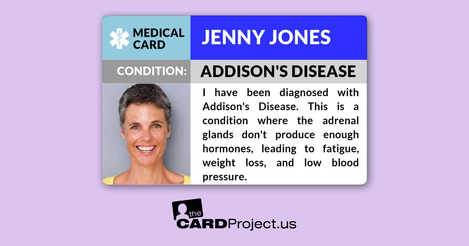 Addison's Disease Photo Medical Card (FRONT)